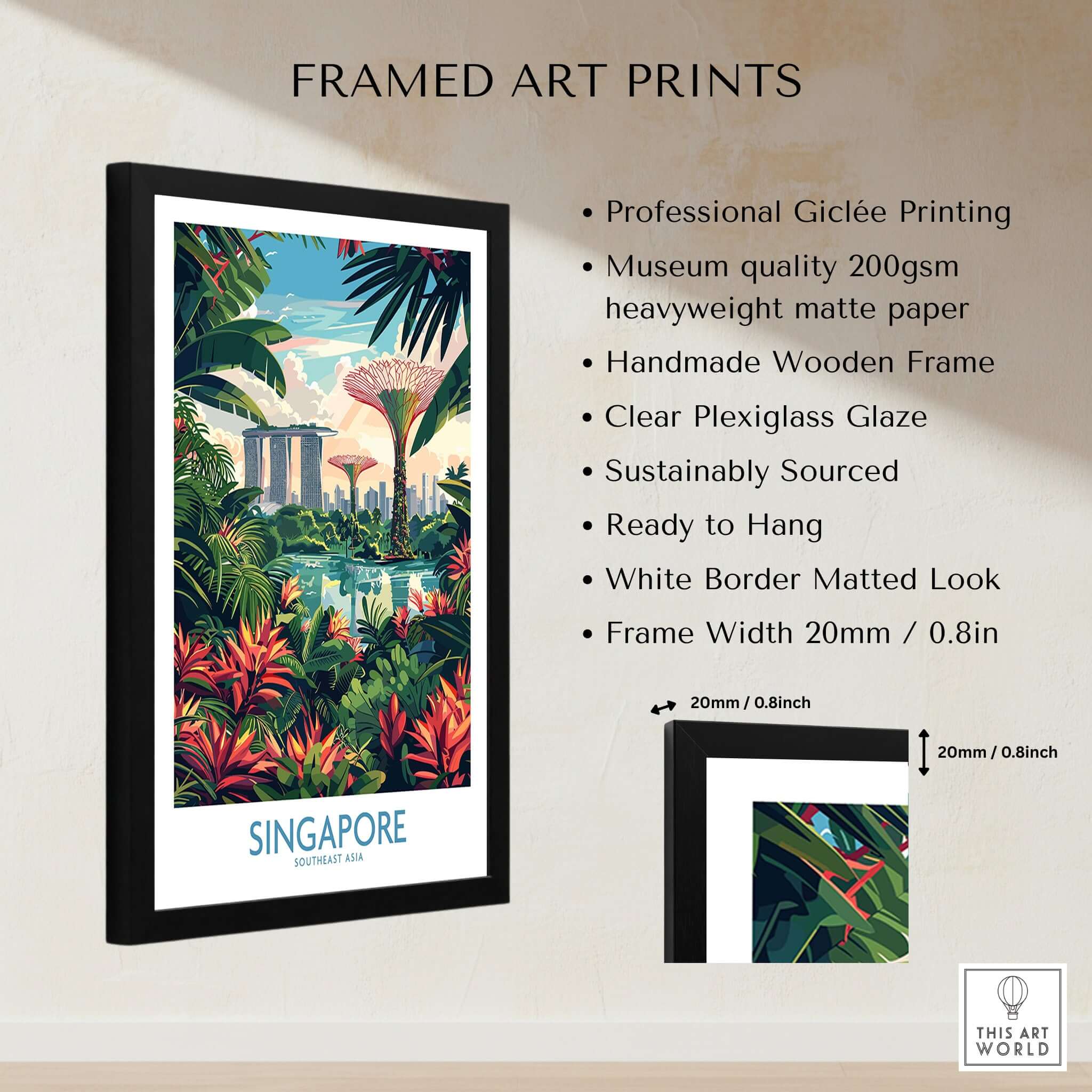 Singapore Gardens by the Bay Poster framed art print showcasing vibrant landscapes and professional Giclée printing.