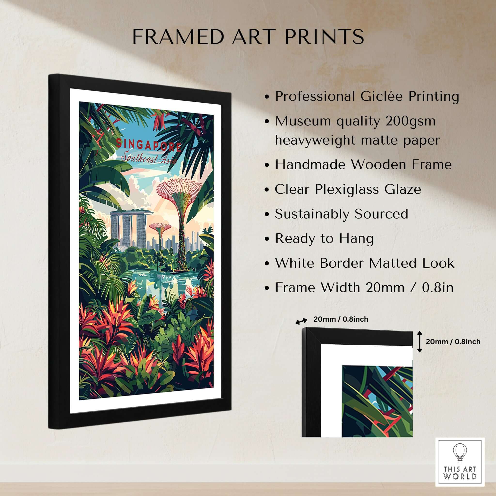 Singapore Marina Bay Poster framed art print featuring vibrant nature and skyline design.