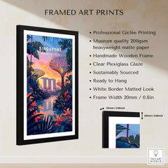 Framed art print of Singapore Poster featuring Gardens on the Bay design with vibrant colors and a stylish frame.