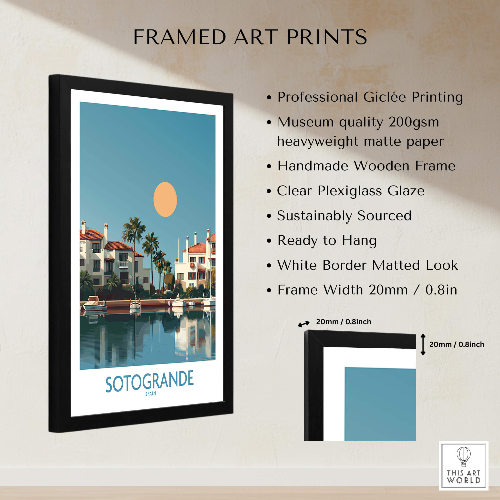 Sotogrande Spain Canvas Print | Mediterranean Waterfront Scenery Poster showcasing framed art with professional giclée printing.