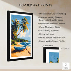 Sri Lanka Beach Scene Art - Tropical Island Print, Palm Tree Wall Decor displayed in a black frame with artistic details.