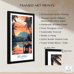 Sri Lanka Nature Art - Elephant in River Poster, Tropical Wildlife Print in a framed art print display.