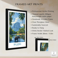 Sri Lanka Tropical Scene Wall Art - Elephant Print, Island Paradise Decor in a framed print with palm trees