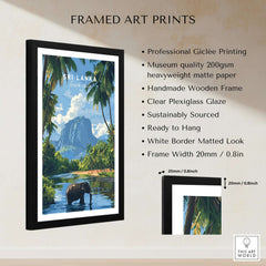 Sri Lanka Wildlife Poster - South Asia Landscape Art, Elephant Mountain View, framed art print with high-quality details.