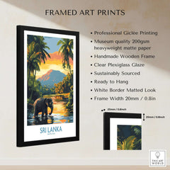 Sri Lanka Travel Art Print - Elephant Swimming Wall Art, Tropical Adventure Scene displayed in a framed giclée print.