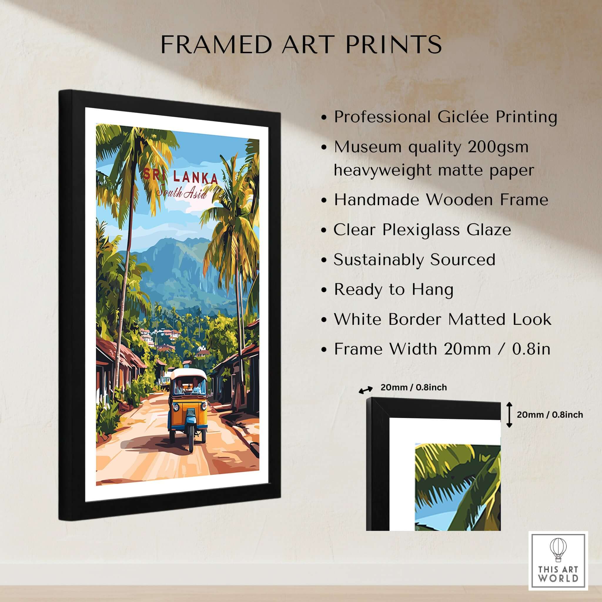 Sri Lanka Tuk-Tuk Art Print - South Asia Travel Poster, Island Street Scene framed art print with vibrant colors.