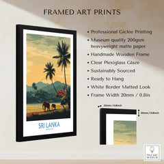 Sri Lanka Poster | Tropical Palm Tree & Elephant Canvas Print featuring a framed art print with elephants and palms.