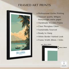 Sri Lanka Canvas Print | Traditional Boat Scene Poster displayed in a stylish black frame with a white matting.