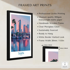 Tampa Florida Canvas Print | Sunset Bay & Sailboat Landscape Poster framed art print with professional Giclée printing.