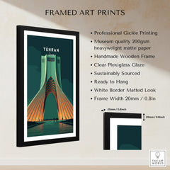 Tehran Iran Travel Poster | Azadi Tower Landmark Wall Art Print showcasing a framed print with giclée quality.