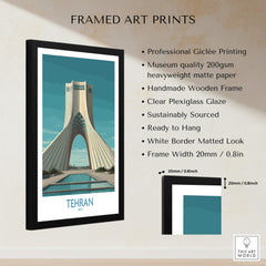 Tehran Poster Iran | Azadi Tower Sunset Architecture Canvas Print framed art with museum quality printing