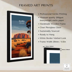 Uluru Australia Wall Art Print | Red Center Outback Travel Poster framed with professional printing and clear glaze.