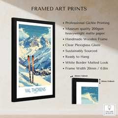 Framed Val Thorens Print showcasing skiing in the Alps, perfect for home decor and ski enthusiasts.