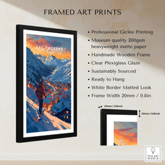 Val Thorens Ski Poster framed art print featuring stunning mountain scenery