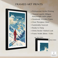 Val Thorens Poster framed art print showcasing skiing and mountain scenery with sleek design and quality features.