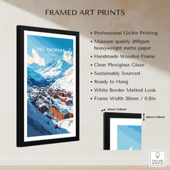 French Alps Ski Village Poster | Cosy Val Thorens Scene, framed art print featuring a picturesque winter landscape.