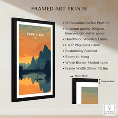 Vang Vieng Laos Travel Poster | Nam Song River Sunset Wall Art Print showcasing framed art details and design features.