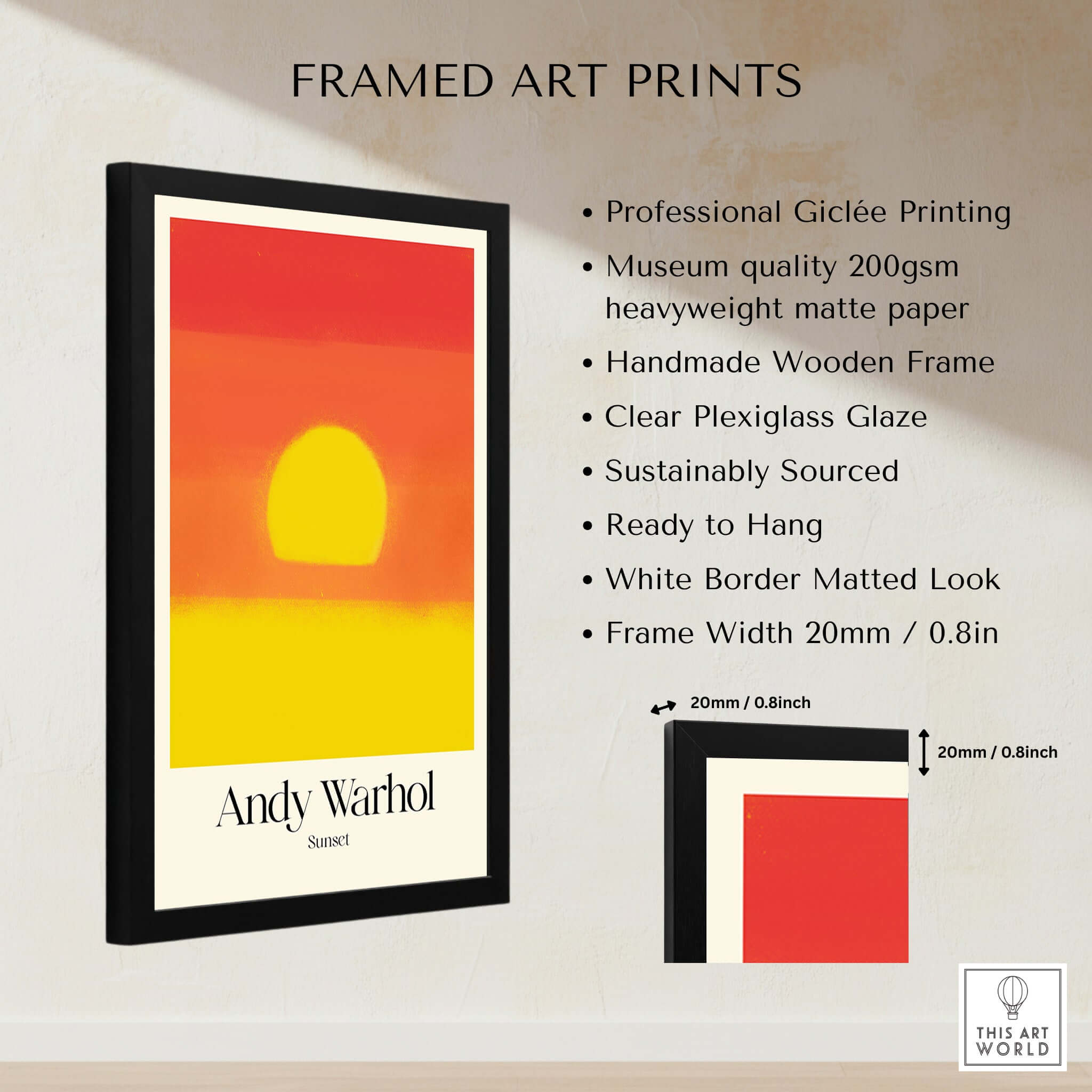 Andy Warhol Sunset Red Yellow Pop Art Abstract Print Modern Landscape Poster framed print with professional giclée printing