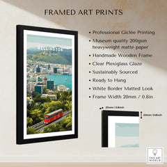 Wellington New Zealand Wall Art Print | Travel Poster framed with professional giclée printing and clear plexiglass.