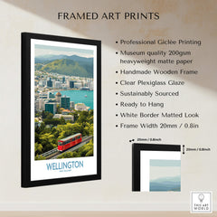 Wellington New Zealand Poster | Scenic City Skyline Landscape Canvas Print in a framed art print display.