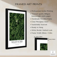 William Morris Prints - In the Depths of the Jungle Foliage Botanical Art Print framed with lush green leaves and big cat face.