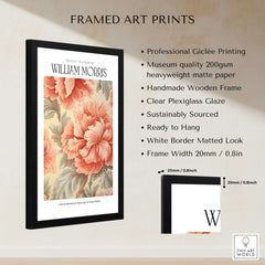 William Morris Prints - Pink Peony Pattern Art Print - Floral Botanical Poster in a framed art display.