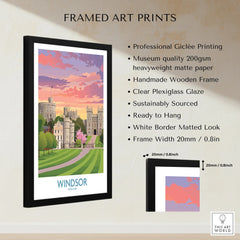 Framed Windsor art print with black wood frame, museum quality giclée print, matte paper, and white border.
