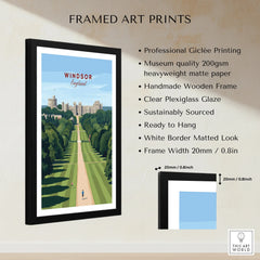 Framed Windsor England art print with black wooden frame, white matted border, and product details.