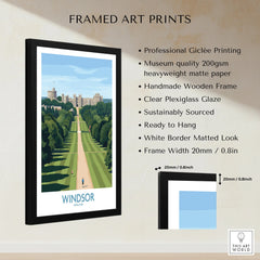 Framed Windsor England art print with museum-quality paper, wooden frame, and size details