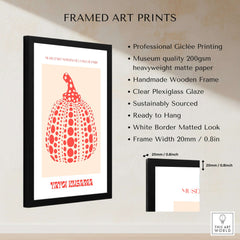 Yayoi Kusama Red Pumpkin Polka Dot Pop Art Print Poster Paris Exhibition Wall Art framed with professional giclée printing.