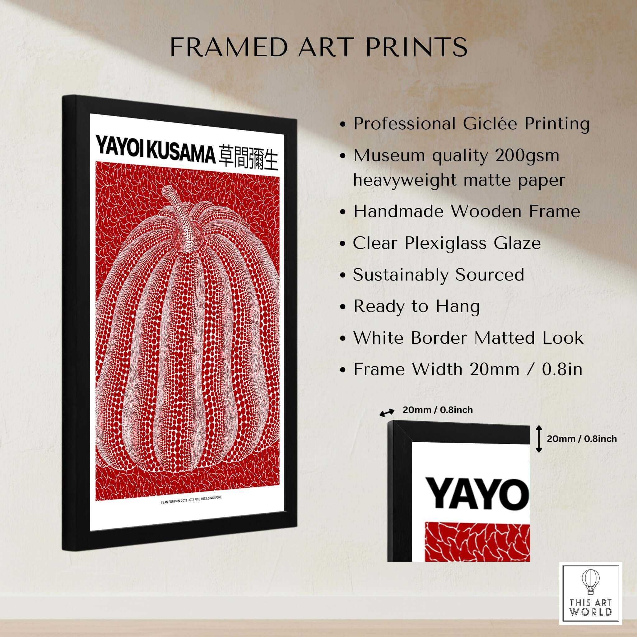 Yayoi Kusama Red White Pumpkin 2013 Singapore Exhibition Art Print Poster Polka Dot framed art print details.