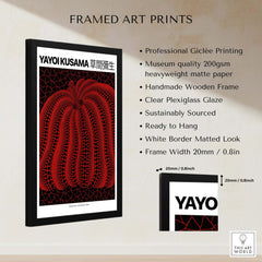 Yayoi Kusama Red Black Pumpkin 2000 Tokyo Exhibition Poster Polka Dot Art Print framed art print details and features.