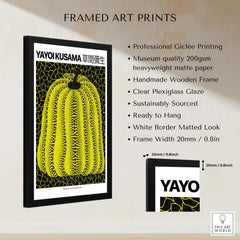 Yayoi Kusama Yellow Black Pumpkin 1991 Hong Kong Art Print Poster Polka Dot Decor framed art print with plexiglass.