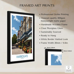 Harrogate Yorkshire Art Print | Floral Cafe Scene Poster framed art print with clear plexiglass and matted look.