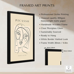 Picasso Smiling Double Face Abstract Portrait Line Art Modern Gallery Poster Print in a black frame, featuring whimsical line art.