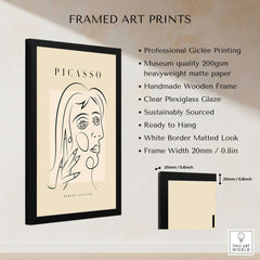 Picasso Face Profile Abstract Woman Line Art Modern Gallery Poster Wall Art in a framed print with clear plexiglass.