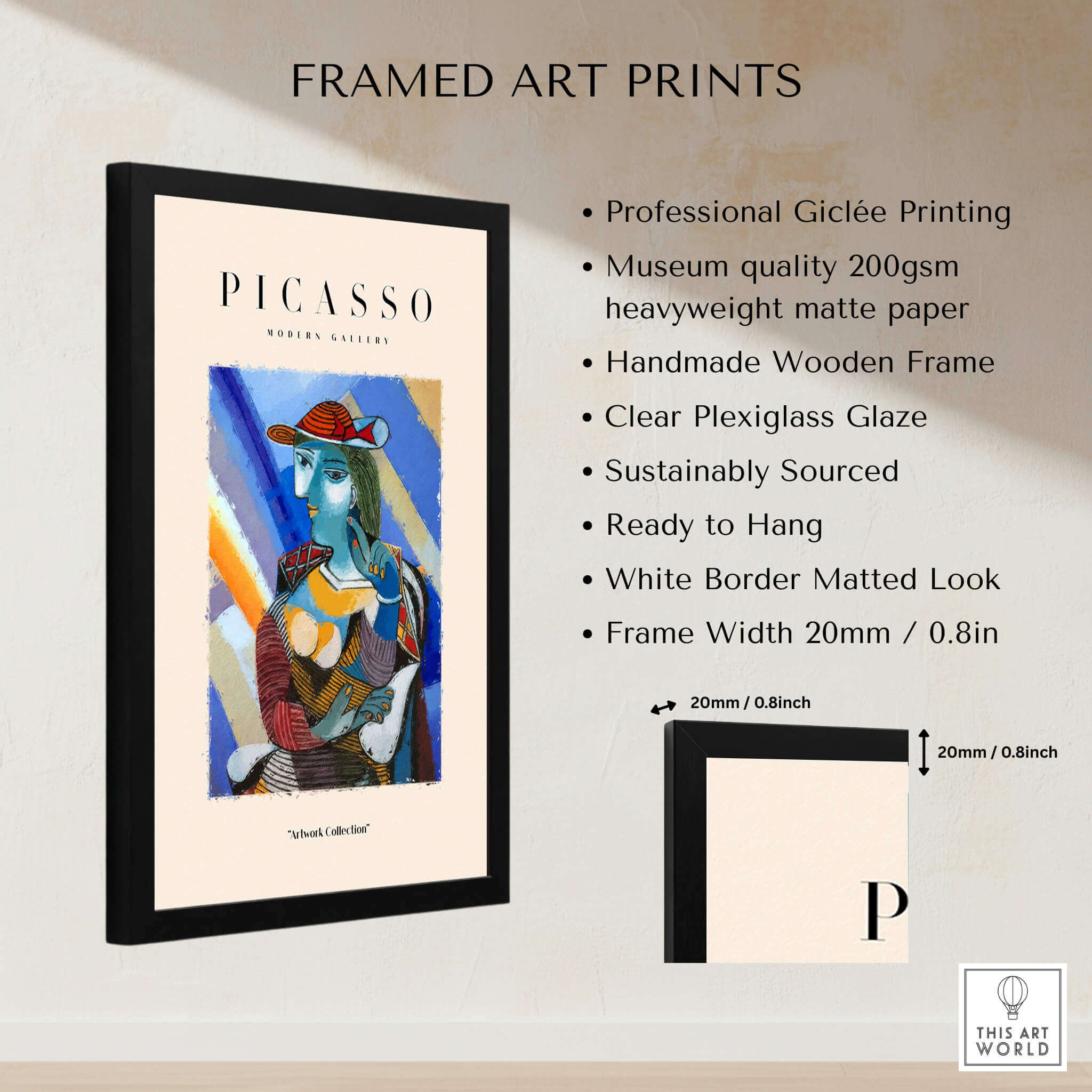 Picasso Woman Red Hat Blue Face Portrait Print Colorful Cubist Poster Artwork Collection framed art print display