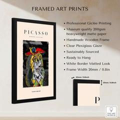 Picasso Weeping Woman Inspired Art Print Abstract Portrait Poster Artwork Collection framed with details on quality and design.