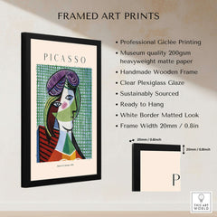 Picasso Head of a Woman 1935 Art Print Cubist Portrait Poster Colorful Wall Art in a black frame
