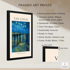Vincent van Gogh Starry Night Over the Rhône 1888 Post Impressionist Landscape Poster Print framed art print display.