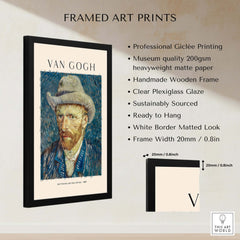 Vincent van Gogh Self Portrait Grey Felt Hat 1887 Art Print Post Impressionist Poster framed with professional giclée printing.