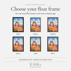 Arches National Park Delicate Arch watercolour art print, float frame colour options for the framed canvas