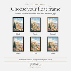 Athens Acropolis and Parthenon watercolour art print, float frame colour options for the framed canvas
