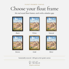 Badlands National Park striped eroded buttes watercolour art print, float frame colour options for the framed canvas