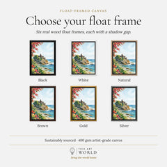 Bali Tanah Lot sea temple watercolour art print, float frame colour options for the framed canvas