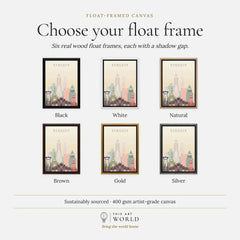 Bangkok city skyline art print, float frame colour options for the framed canvas