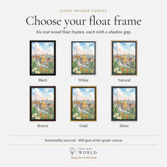 Bangkok Grand Palace golden temples watercolour art print, float frame colour options for the framed canvas