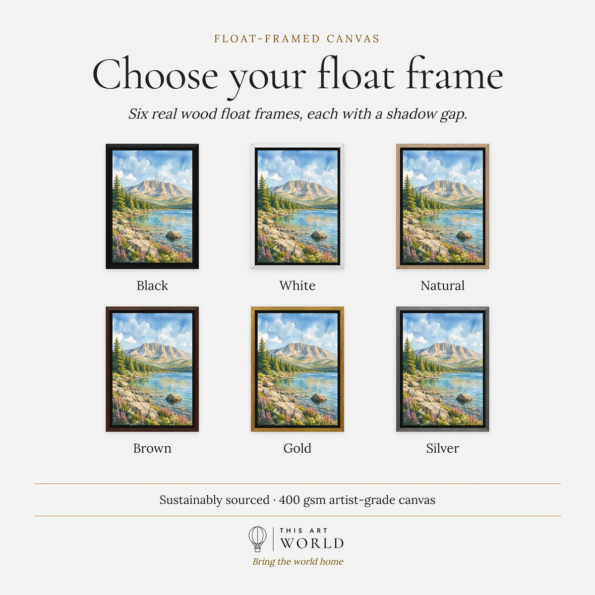 Baxter State Park Mount Katahdin and lake watercolour art print, float frame colour options for the framed canvas