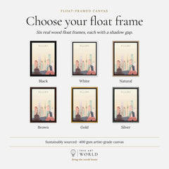 Beijing city skyline art print, float frame colour options for the framed canvas