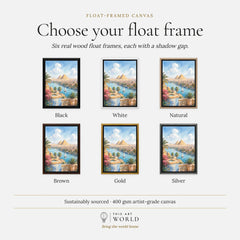 Cairo Pyramids of Giza and the Nile watercolour art print, float frame colour options for the framed canvas